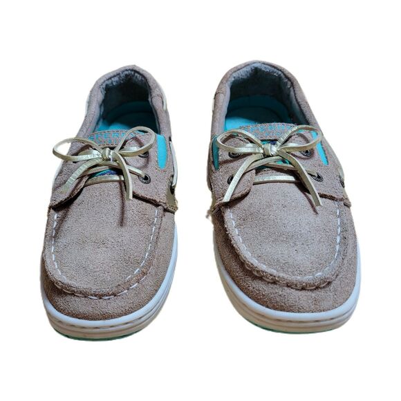 Sperry Girls 5m Leather Topsider Butterflyfish Green Sequin Boat Shoes READ - Picture 4 of 9